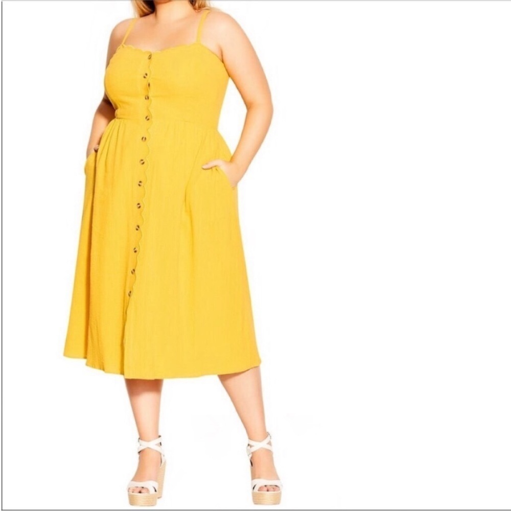 CITY CHIC Sleeveless Scallop Button Dress